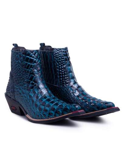 Bota Masculina Couro Bico Fino Azul Cobra Premium 1